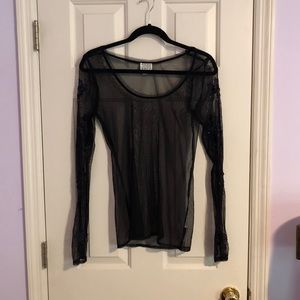 Free People Sheer Embroidered Black Blouse